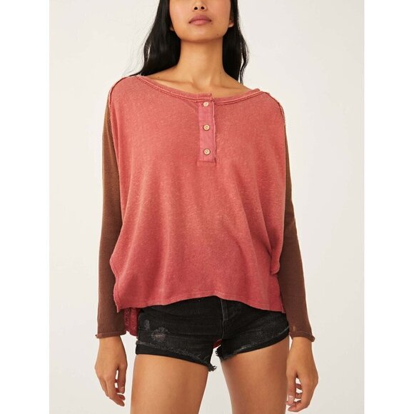 Free People Grand Slam 3/4 Tee / Red Clover Combo Tshirt Top NWOT S - Picture 1 of 6